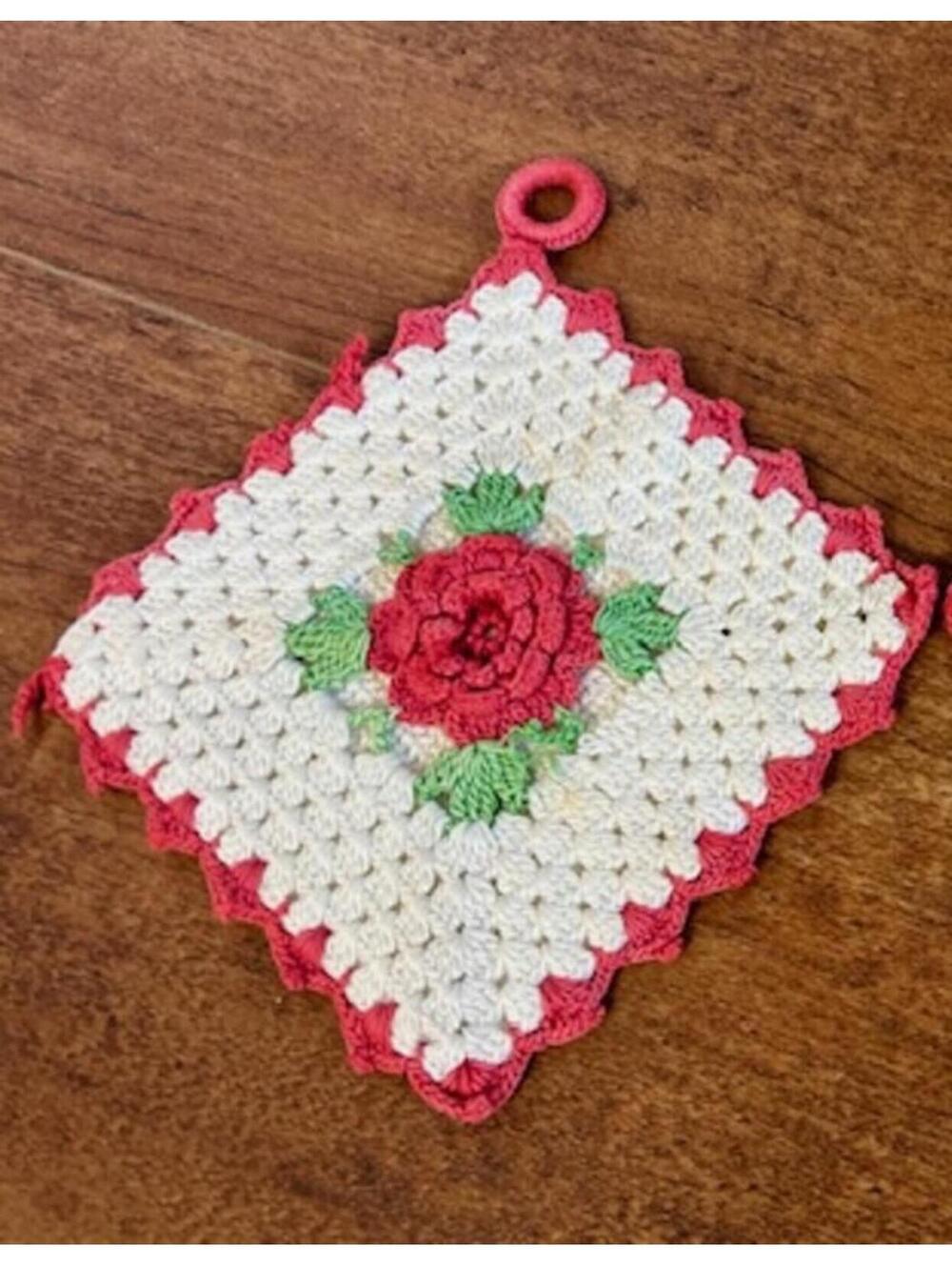 Crocheted Floral Pot Holder with Hanging Loop